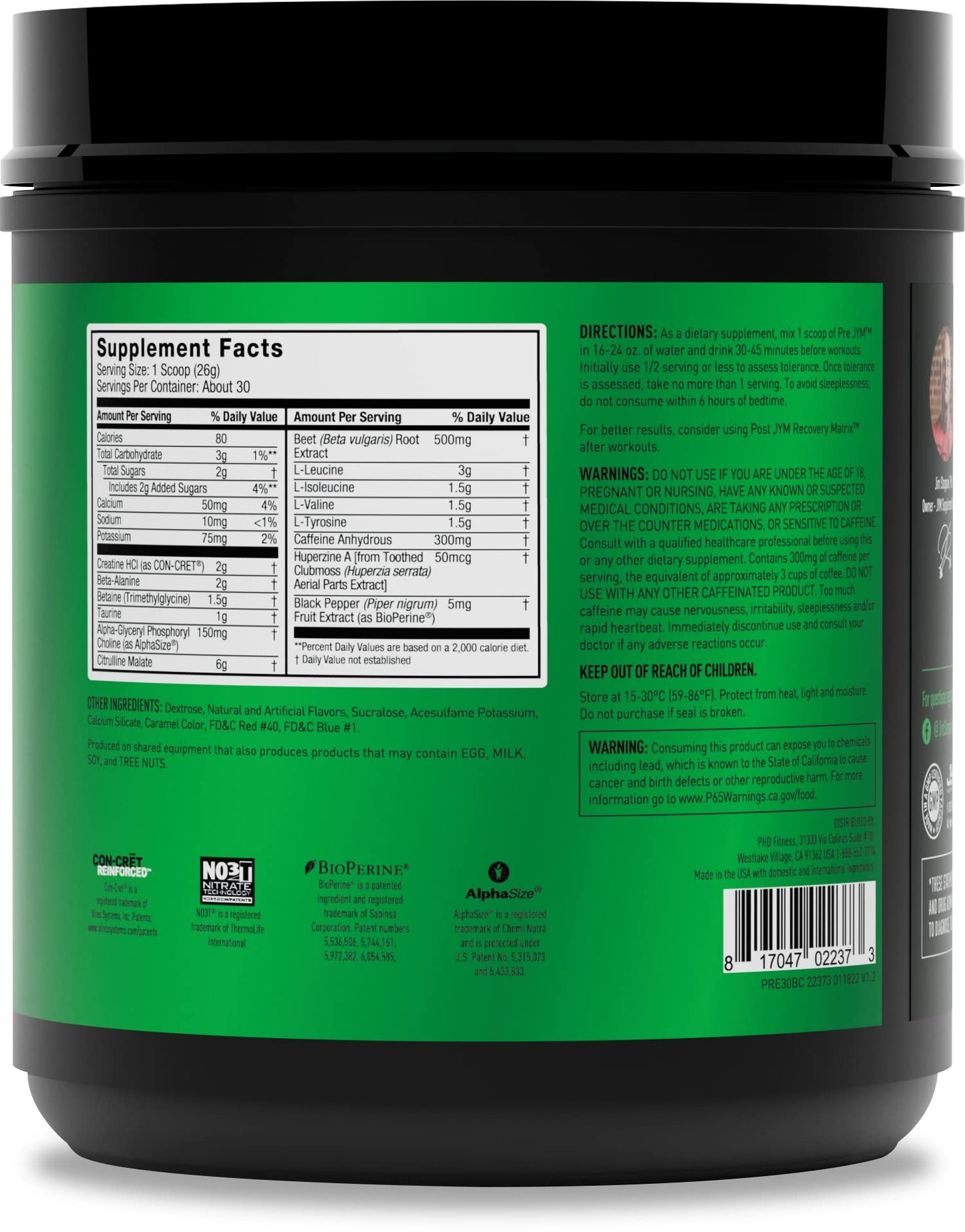 JYM Supplement Science Pre JYM Strawberry Kiwi Pre Workout Powder - BCAAs, Nootropics, Creatine HCI, Citrulline, Beta-Alanine, Betaine, Taurine, Huperzine 30 Servings Nirvana Guru