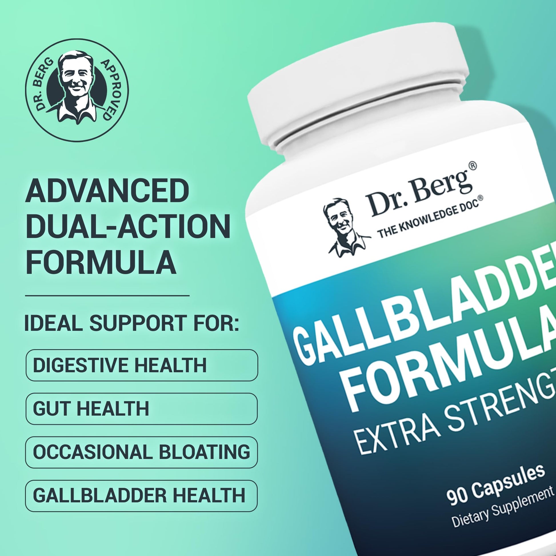 Dr. Berg Gallbladder Formula Extra Strength - with Ox Bile Powder and Conjugated Bile Acid - Digestive Enzymes Proprietary Blend - Full 45-Day Supply - 90 Vegetable Capsules - Nirvana Guru