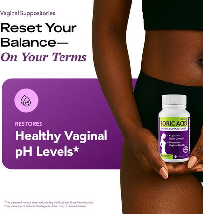 Intimate Rose 30ct Boric Acid Suppositories for Women - 600mg Vaginal pH Balance Pills for Odor Relief, BV Support - Made in USA