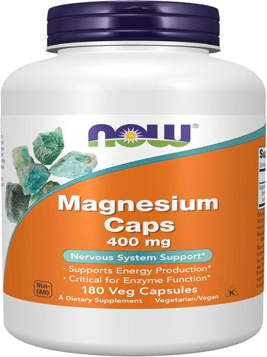 NOW Foods Supplements, Magnesium 400 mg, Enzyme Function*, Nervous System Support*, 180 Veg Capsules - Nirvana Guru