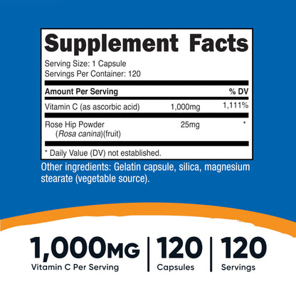 Nutricost Vitamin C with Rose HIPS 1025mg, 240 Capsules - Vitamin C 1,000mg, Rose HIPS 25mg, Premium, Non-GMO, Gluten Free Supplement Nirvana Guru