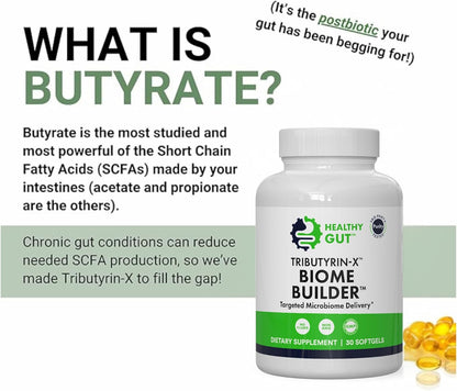 Tributyrin-X | Most Bioavailable Butyrate Postbiotic for Gut Health & Leaky Gut Support | 99% Pure w/Zero Odor | 30 Softgels Nirvana Guru