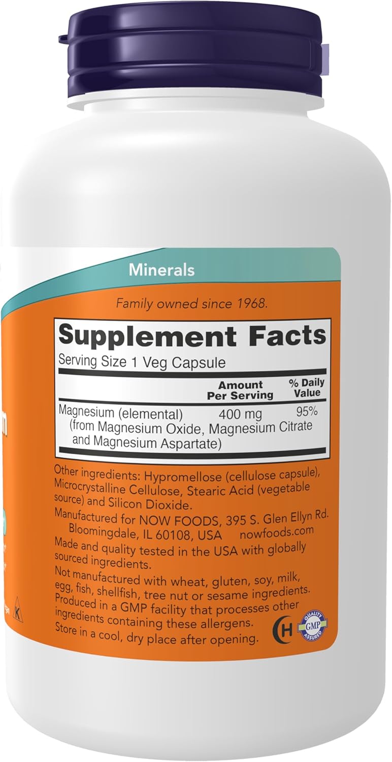 NOW Foods Supplements, Magnesium 400 mg, Enzyme Function*, Nervous System Support*, 180 Veg Capsules - Nirvana Guru