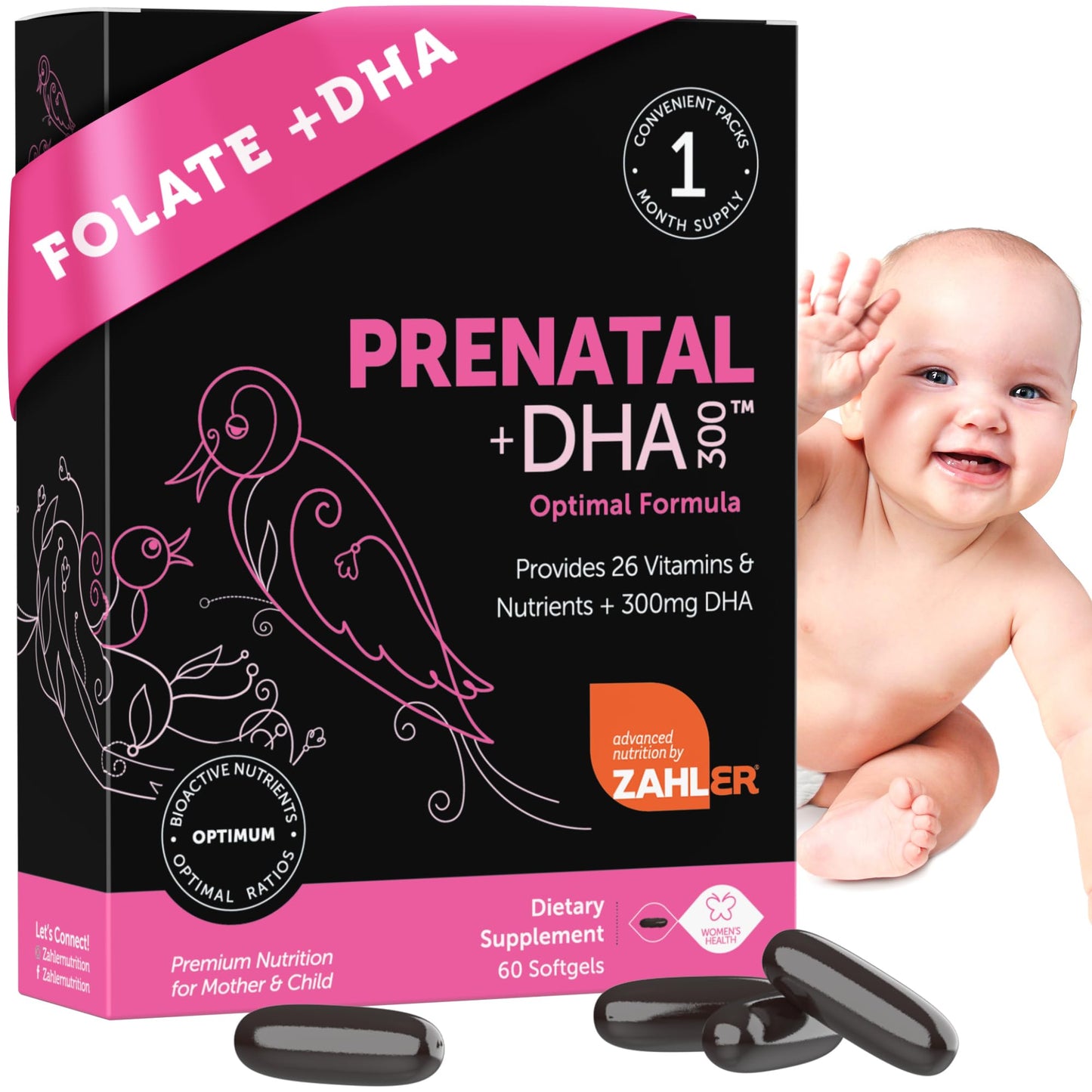 Zahler Prenatal Vitamin with DHA & Folate - DHA Supplements & Prenatal Multivitamin for Mother and Child - Kosher Prenatal DHA Prenatal Vitamins with Iron, Pre Natal Softgels 60 Count - Nirvana Guru