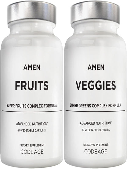 Amen Fruits + Veggies Vitamins Bundle, Raw Whole Food Multivitamin Capsules, Greens Vegetables, Red Fruits & Berries Vegan Blend, Fibers + Phytonutrients Superfood Minerals Supplement, Non-GMO, 180 ct Nirvana Guru