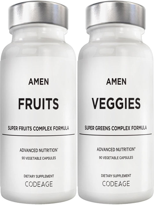 Amen Fruits + Veggies Vitamins Bundle, Raw Whole Food Multivitamin Capsules, Greens Vegetables, Red Fruits & Berries Vegan Blend, Fibers + Phytonutrients Superfood Minerals Supplement, Non-GMO, 180 ct Nirvana Guru