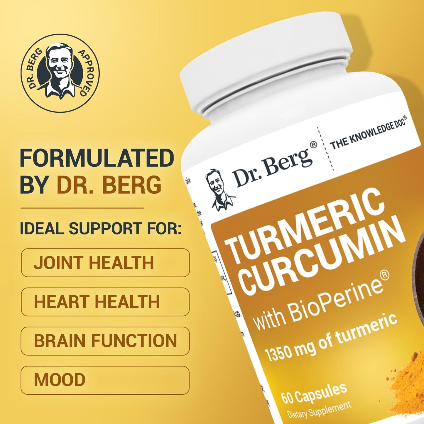 Dr. Berg (Only 2 Per Day) Turmeric Supplement with Black Pepper (BioPerine) - 1350 mg Turmeric Curcumin Supplement with 95% Curcuminoids – Turmeric Curcumin with Black Pepper – 60 Turmeric Capsules - Nirvana Guru