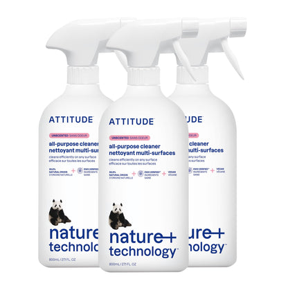 ATTITUDE All Purpose Cleaner Spray, EWG Verified, Vegan, Made with 94% Plant-Based Ingredients, Streak-Free for Kitchen, Bathroom, Glass & More, Citrus Zest Scent, 27.1 Fl Oz Nirvana Guru