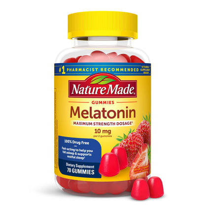 Nature Made Melatonin 10 mg per serving Gummies, Sleep Gummies for Adults Maximum Strength Dosage, 100% Drug Free Sleep Aid, 120 Count, 60 Day Supply - Nirvana Guru