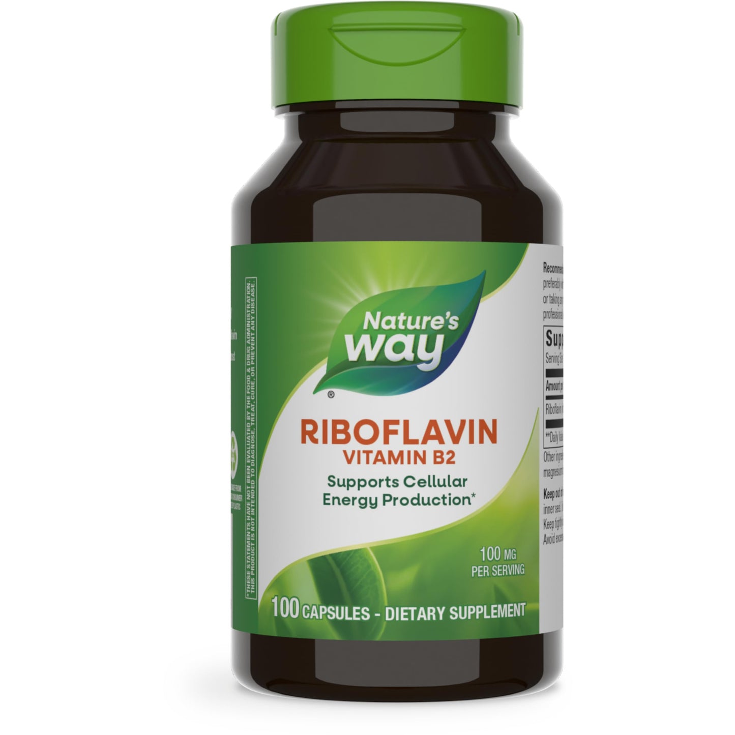 Nature's Way Riboflavin Vitamin B2, Supports Cellular Energy Production*, High Potency Riboflavin, 100 mg per Serving, 100 Capsules (Packaging May Vary) - Nirvana Guru