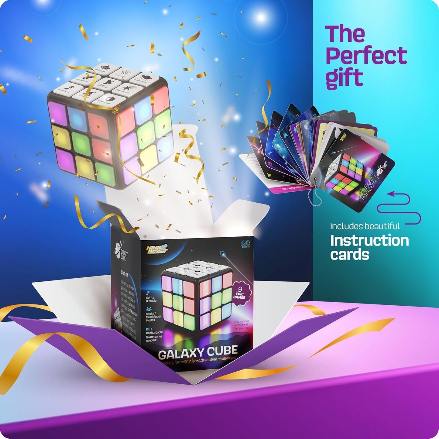 Rechargeable Game Activity Cube - Toys for Boys and Girls - 9 Fun Brain & Memory Games - Birthday Gifts for Age 6, 7, 8, 9, 10, 11, 12 Year Old Kids Teens - Best Boy Toy Gift Ideas Nirvana Guru