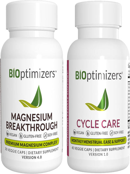 BiOptimizers Magnesium Breakthrough 4.0, (30 Capsules) & Cycle Care, (45 Capsules) - Natural Sleep, Brain, and Menstrual Relief Support Supplement Bundle Nirvana Guru