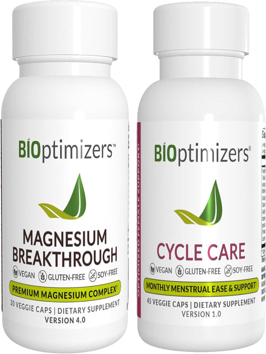 BiOptimizers Magnesium Breakthrough 4.0, (30 Capsules) & Cycle Care, (45 Capsules) - Natural Sleep, Brain, and Menstrual Relief Support Supplement Bundle Nirvana Guru