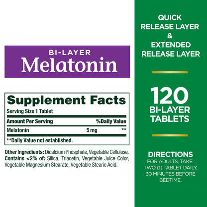 Nature's Bounty Melatonin 5mg Dual Spectrum, 100% Drug Free Sleep Supplement, Quick Release and Extended Release, Promotes Relaxation and Sleep Health, 60 Bi-Layer Tablets Nirvana Guru