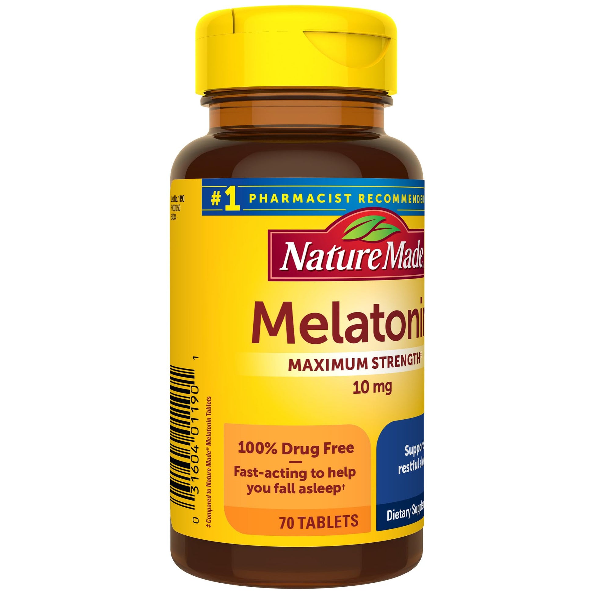 Nature Made Melatonin 10mg Maximum Strength Tablets, 100% Drug Free Sleep Aid for Adults, Melatonin for Adults, 70 Count, 70 Day Supply - Nirvana Guru