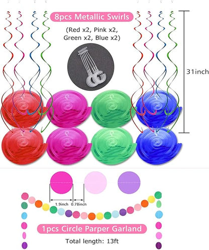 Happy Birthday Banner Decoration Set – Rainbow Birthday Banner with 6 Honeycomb Balls, 8 Metallic Hanging Swirls & Circle Paper Garland for Party Supplies nirvanaguru