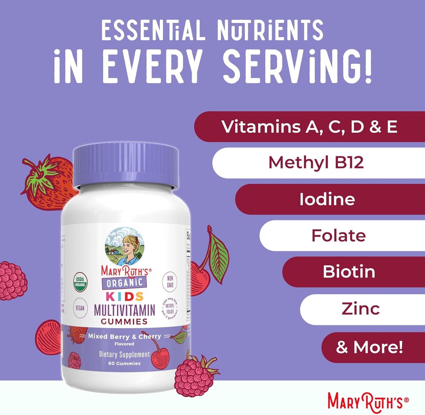 MaryRuth Organics Kids Vitamins | Multi | 1 Month Supply | Kids Multivitamin Gummies for Ages 4+ | Vegan | Only 2 Gummies a Day | 60 Count - Nirvana Guru