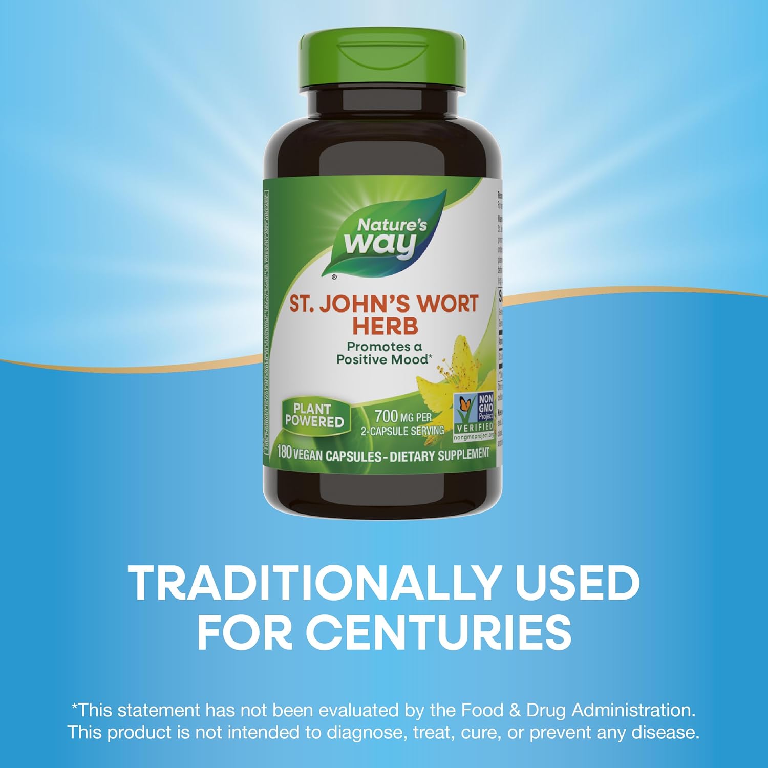Nature's Way St. John’s Wort Herb, Promotes a Positive Outlook*, 700 mg per 2-Capsule Serving, Non-GMO Project Verified, Vegan, 180 Capsules (Packaging May Vary) - Nirvana Guru