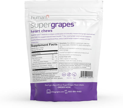 humanN SuperGrapes Chews Supplement – with 100mg CoQ10 and Grape Seed Extract – from The Makers of SuperBeets - Grape Flavor Chew, 60 Count - Nirvana Guru