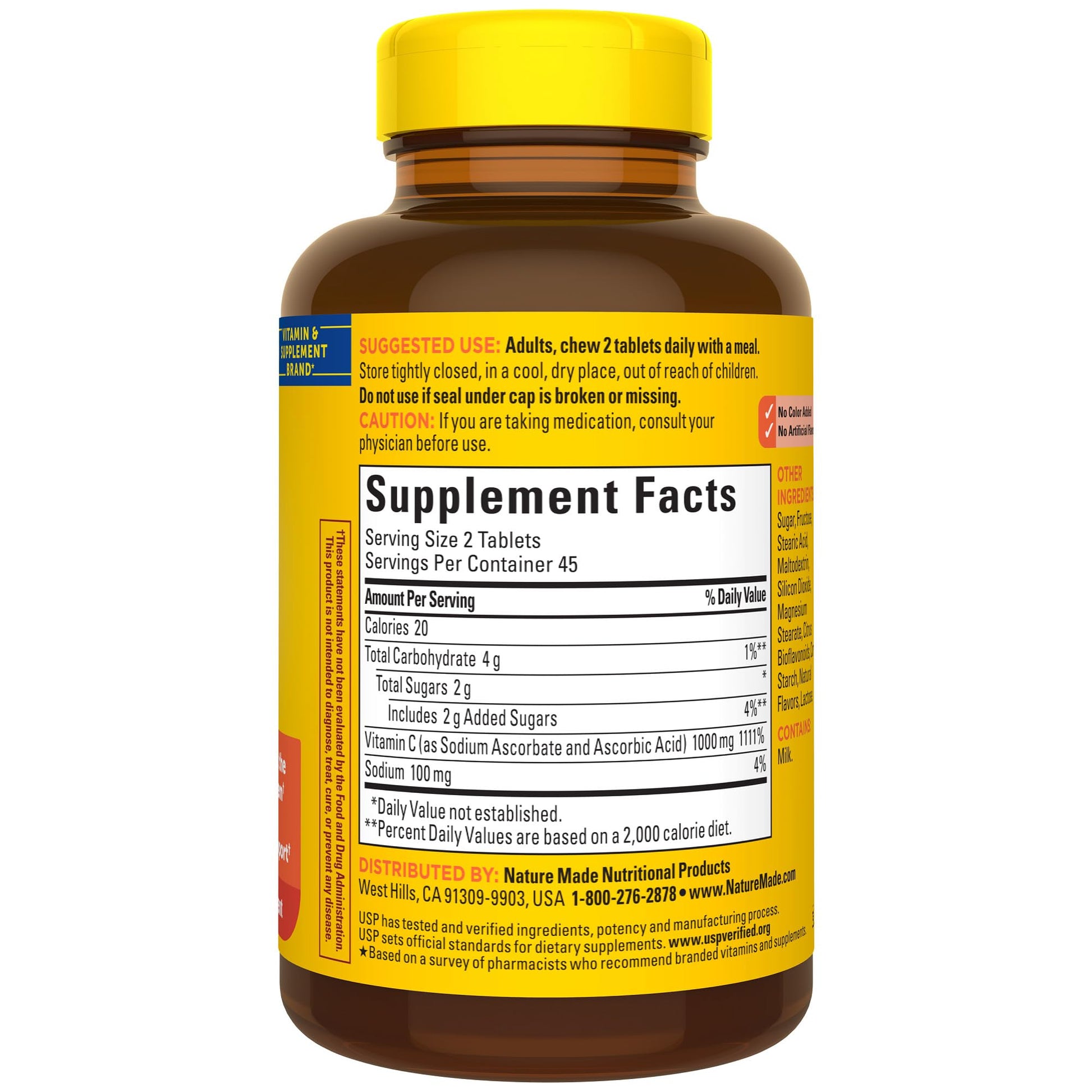 Nature Made Extra Strength Dosage Chewable Vitamin C 1000 mg per serving, Dietary Supplement for Immune Support, 90 Tablets, 45 Day Supply - Nirvana Guru