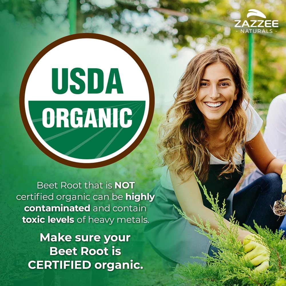 Zazzee USDA Organic Beet Root 8000 mg Strength 20:1 Extract, 120 Vegan Quick Release Capsules, Black Pepper Extract for Enhanced Absorption, Supports Nitric Oxide Production, Non-GMO, Made in The USA Nirvana Guru
