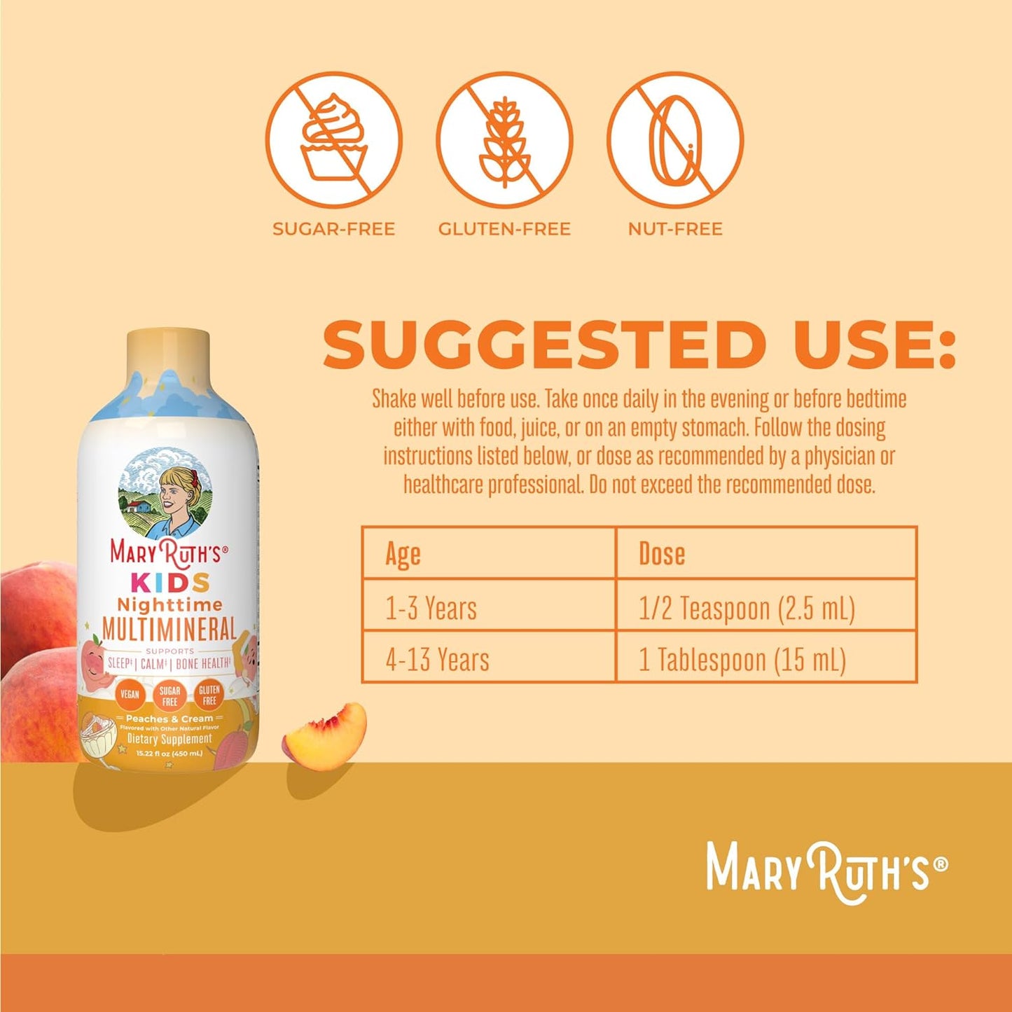 Kids Liquid Nighttime Multimineral by MaryRuth's | Kids Vitamins | Bone Health | Calm Calcium Magnesium Supplement | Muscle Relaxation | Vegan | Sugar Free | 30-180 Servings | 15.22 fl oz - Nirvana Guru