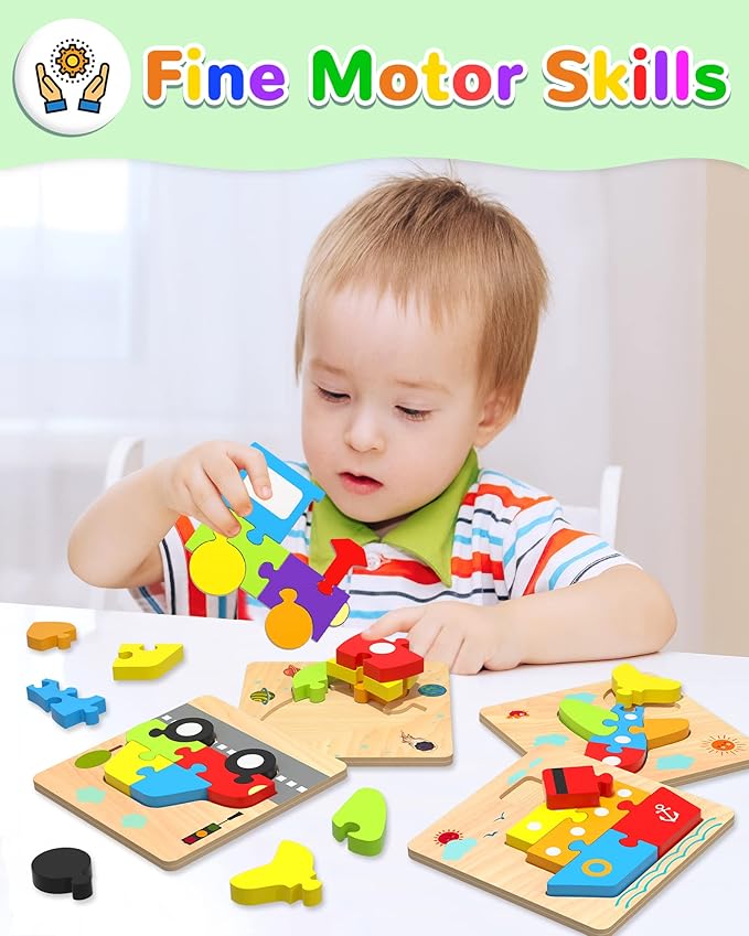 Yetonamr Wooden Toddler Puzzles Gifts Toys for 1 2 3 Years Old Boys Girls, 6 Vehicle Shape Montessori Toys Educational Blocks Kids Gift Baby Learning Toy Age 1-3, 2-4 nirvanaguru