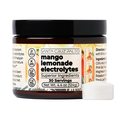 Santa Cruz Paleo Electrolyte Powder, Lemonade Flavor, Sugar Free Hydration Drink Mix with Himalayan Pink Salt, Sea Salt, Magnesium Glycinate, Potassium Chloride, Sweetened with Stevia, 30 Servings