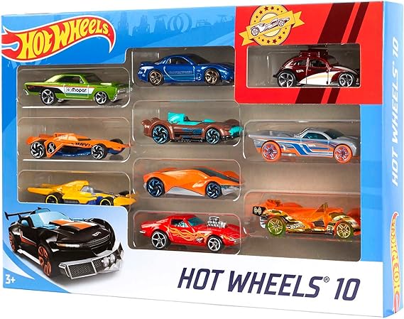 Hot Wheels Toy Cars & Trucks 10-Pack, Set of 10 1:64 Scale Vehicles, Includes Race Cars, Semi, Rescue or Construction Trucks (Styles May Vary) nirvanaguru