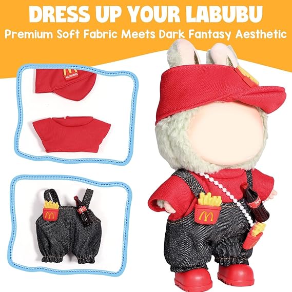AICase Labubu Doll Clothes Set – 3 Pcs Outfit with Hat & Clothing for 17cm Labubu Doll – Cute & Stylish Doll Clothes Accessories for Boys & Girls (No Doll) nirvanaguru
