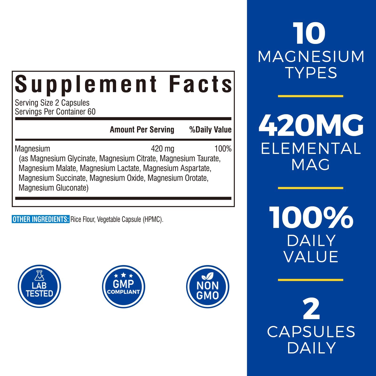 10 in 1 Magnesium Complex, 420mg Elemental Magnesium | Ultra Strength, Max Absorption | Chelated Magnesium Supplement for Sleep, Nerves & Heart Health | Non-GMO, 120 Vegan Capsules Nirvana Guru