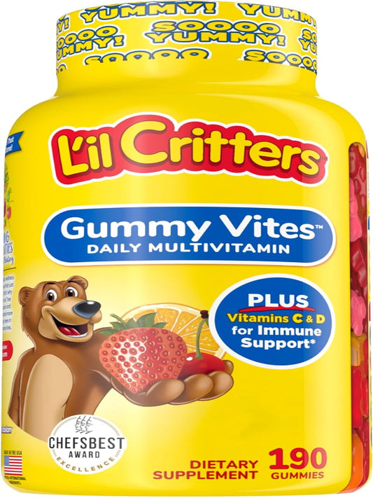 L'il Critters Gummy Vites Daily Kids Multivitamins Assorted Fruit Flavors for Ages 2+ Toddlers & Kids, Gummy Vitamin with Vitamin C and D, 95-190 Day Supply, 190 Gummies Nirvana Guru