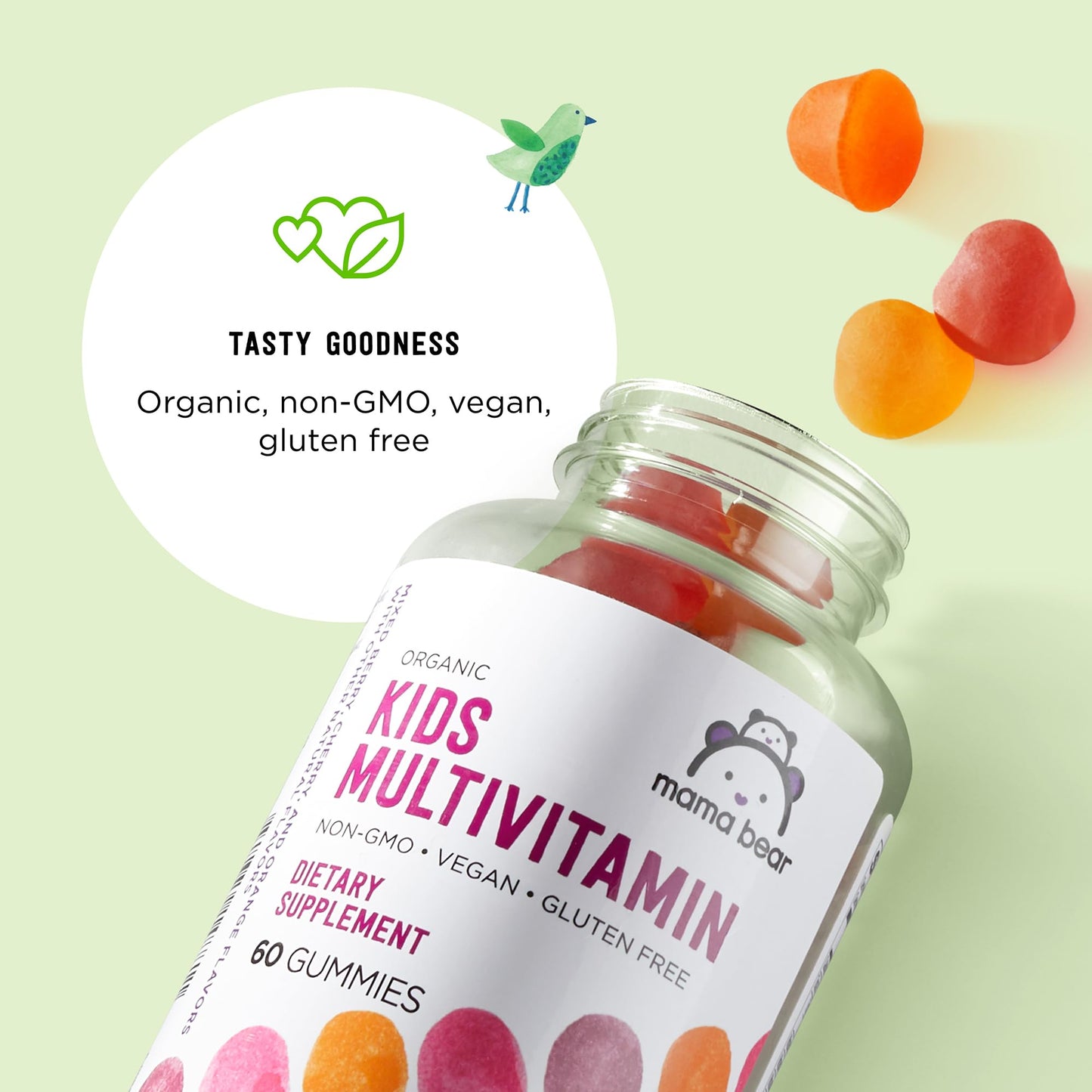 Amazon Brand - Mama Bear Organic Kids Multivitamin, 60 Gummies, 1 Month Supply (Packaging May Vary), Berry, Cherry & Orange Nirvana Guru