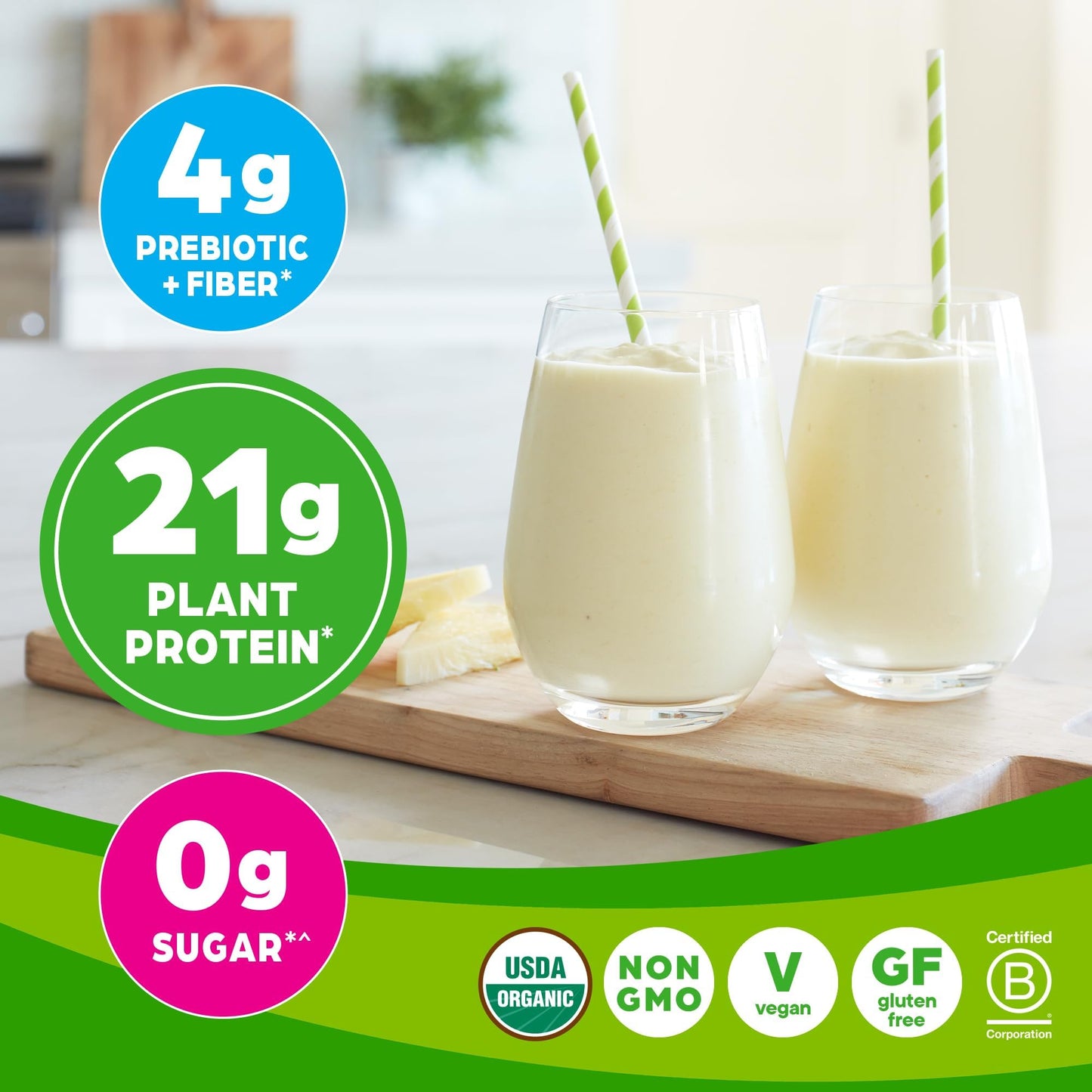 Orgain Organic Vegan Protein Powder, Vanilla Bean - 21g Plant Protein, 4g Prebiotic Fiber, No Lactose Ingredients, No Added Sugar, Non-GMO, For Shakes & Smoothies, 2.03 lb (Packaging May Vary)