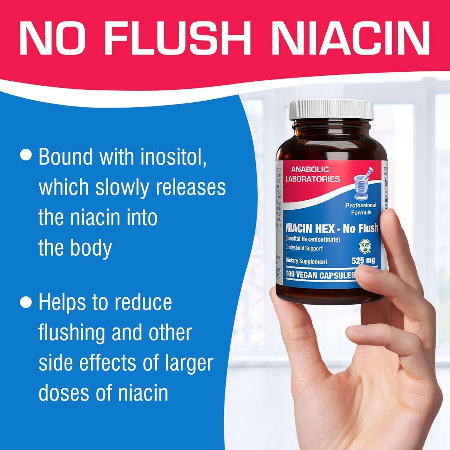 High Absorption Vitamin B3 Niacin Flush Free - Clinical Formula Flush Free Niacin Supplement from Inositol Hexanicotinate for Heart Skin & Nerve Support - Vegan Non-GMO Made in The USA - 100 Servings Nirvana Guru