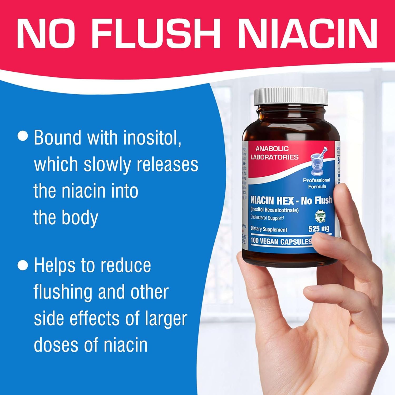 High Absorption Vitamin B3 Niacin Flush Free - Clinical Formula Flush Free Niacin Supplement from Inositol Hexanicotinate for Heart Skin & Nerve Support - Vegan Non-GMO Made in The USA - 100 Servings Nirvana Guru