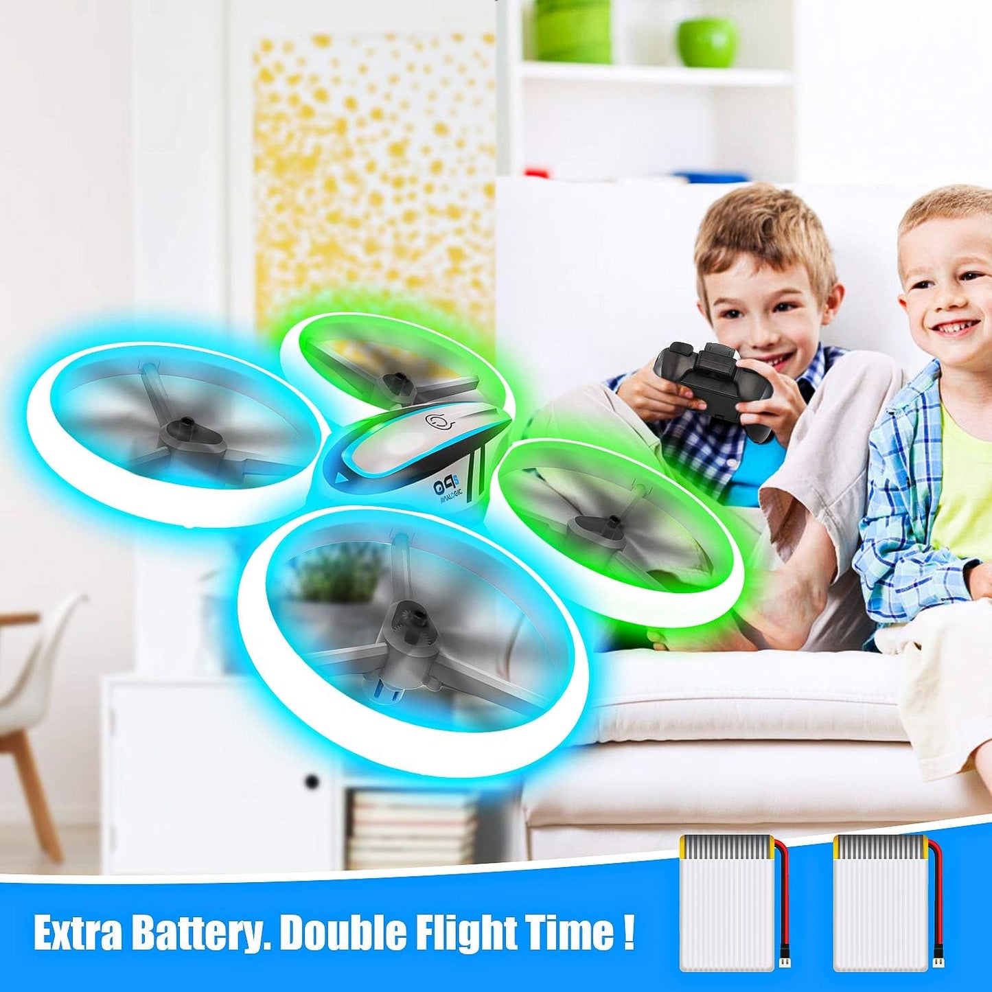 Q9s Drones for Kids,RC Drone with Altitude Hold and Headless Mode,Quadcopter with Blue&Green Light,Propeller Full Protect,2 Batteries and Remote Control,Easy to fly Kids Gifts Toys for Boys and Girls Nirvana Guru