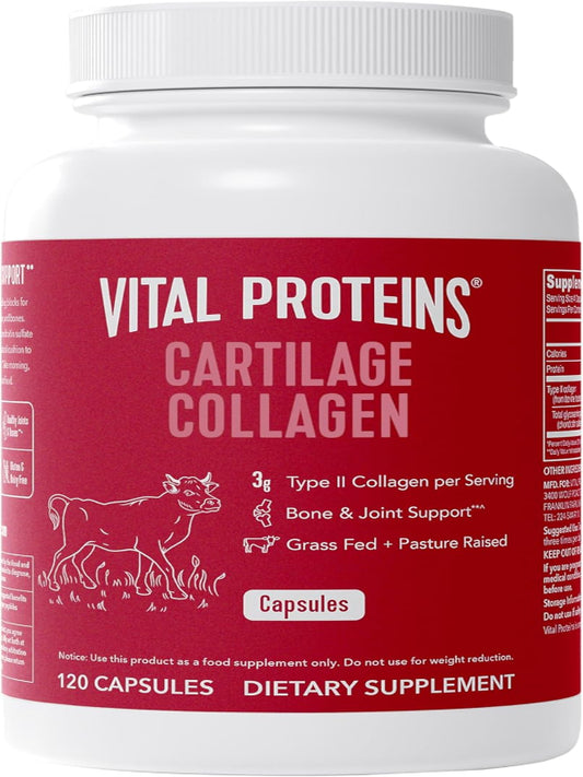 Vital Proteins Cartilage Collagen Pills, Type II Collagen & Chondroitin Sulfate Supplement for Recovery & Healthy Hair, Skin, Nails and Joints - 750 mg Serving with 120 Capsules - Nirvana Guru