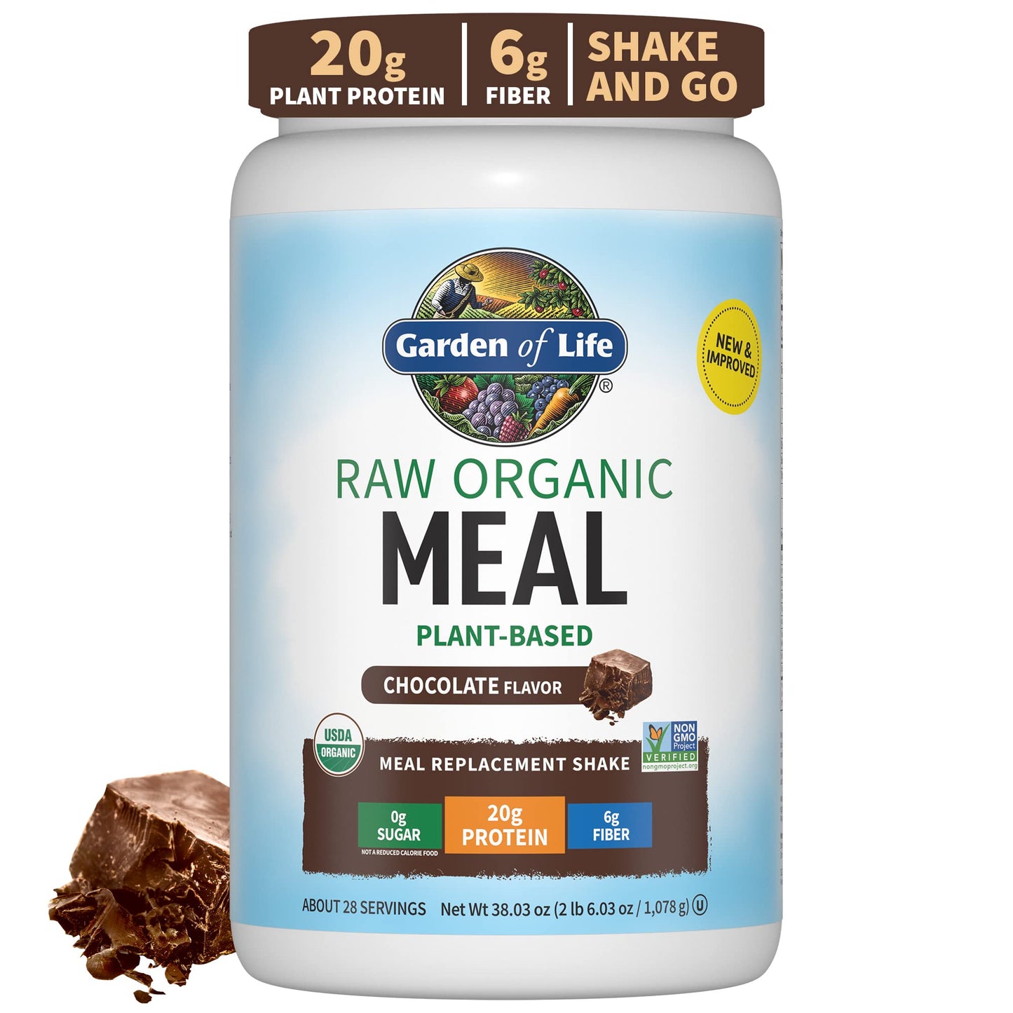 Garden of Life Meal Replacement Shakes, Vegan Raw Organic Protein Powder, Chocolate Protein Powder with Plant Based Pea Protein, Sprouts, Greens, Probiotics, Dairy Free 28 Servings - Nirvana Guru