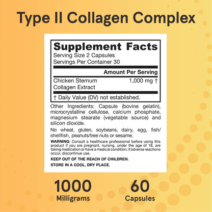 Jarrow Formulas Type II Collagen Complex 1000 mg Supplements, Supports Skin and Joint Health, 60 Capsules, 30 Day Supply - Nirvana Guru