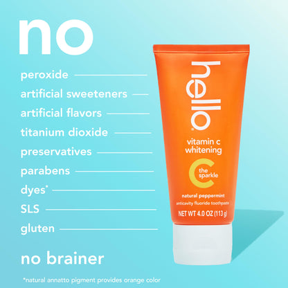 hello Vitamin C Whitening Toothpaste with Fluoride, Whitening SLS Free Toothpaste, Up to 2 Shades Whiter Teeth, No Peroxide, Safe for Everyday Use, Natural Peppermint, 4.0 Oz Nirvana Guru