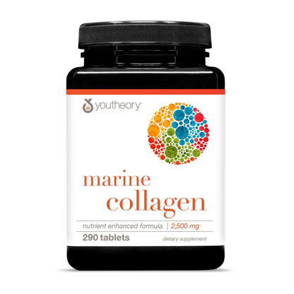 Youtheory Marine Collagen - 2,500 mg Hydrolyzed Collagen - Supports Skin* - Fish-Sourced Collagen - with Vitamin C, A, C, E, B6, B12 & More - Highly Digestible and Absorbable - 290 Tablets - Nirvana Guru