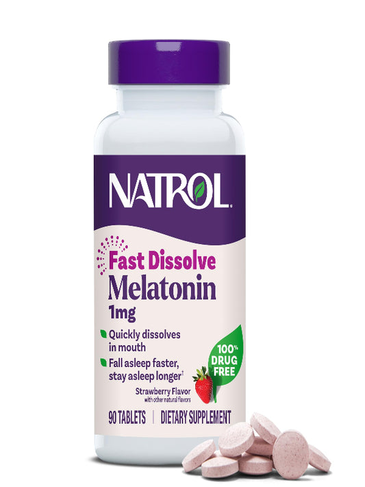 Natrol Fast Dissolve Melatonin 1 mg, Melatonin Supplements for Restful Sleep, Sleep Support for Adults, 90 Strawberry-Flavored Tablets, Up to a 90 Day Supply Nirvana Guru