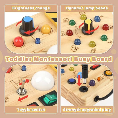 Joyreal Montessori Busy Board Wooden Sensory Toys for Toddler with LED Light Up Switch, Baby Fidget Board Travel Toys for 18+ Months, Boys Girls Birthday, Medium nirvanaguru