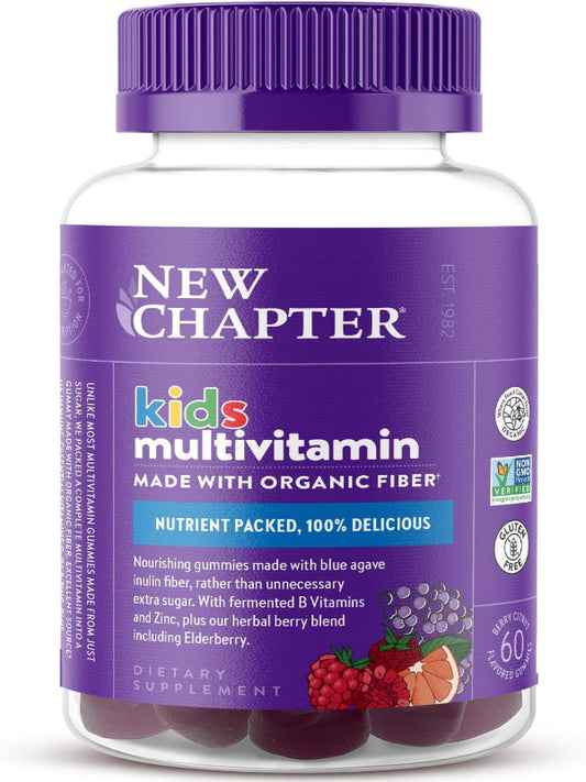 New Chapter Kids Multivitamin Gummies - 50% Less Sugar, Kids Gummy Vitamins with Vitamins C, D3 & Zinc, Non-GMO, Gluten Free, Berry-Citrus, 60ct - Nirvana Guru