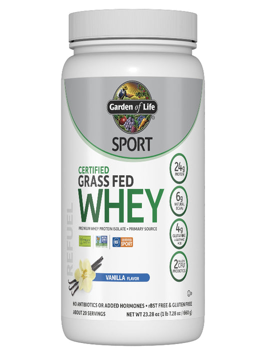 Garden of Life Sport Whey Protein Powder Chocolate, Premium Grass Fed Whey Protein Isolate Plus Probiotics for Immune System Health, 24g Protein, Non GMO, Gluten Free, Cold Processed - 20 Servings - Nirvana Guru