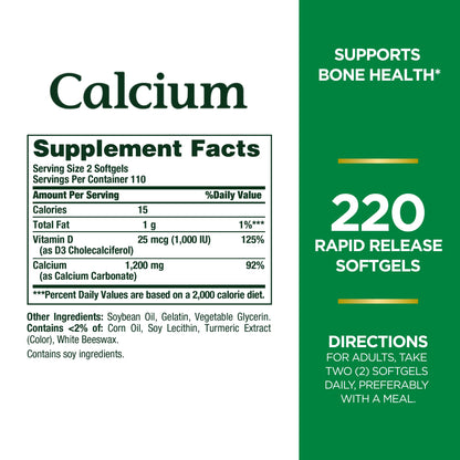 Nature's Bounty Calcium 1200 mg with Vitamin D3 - Bone Health Softgels, Calcium and Vitamin D Supplement, 120 ct (Pack of 1)