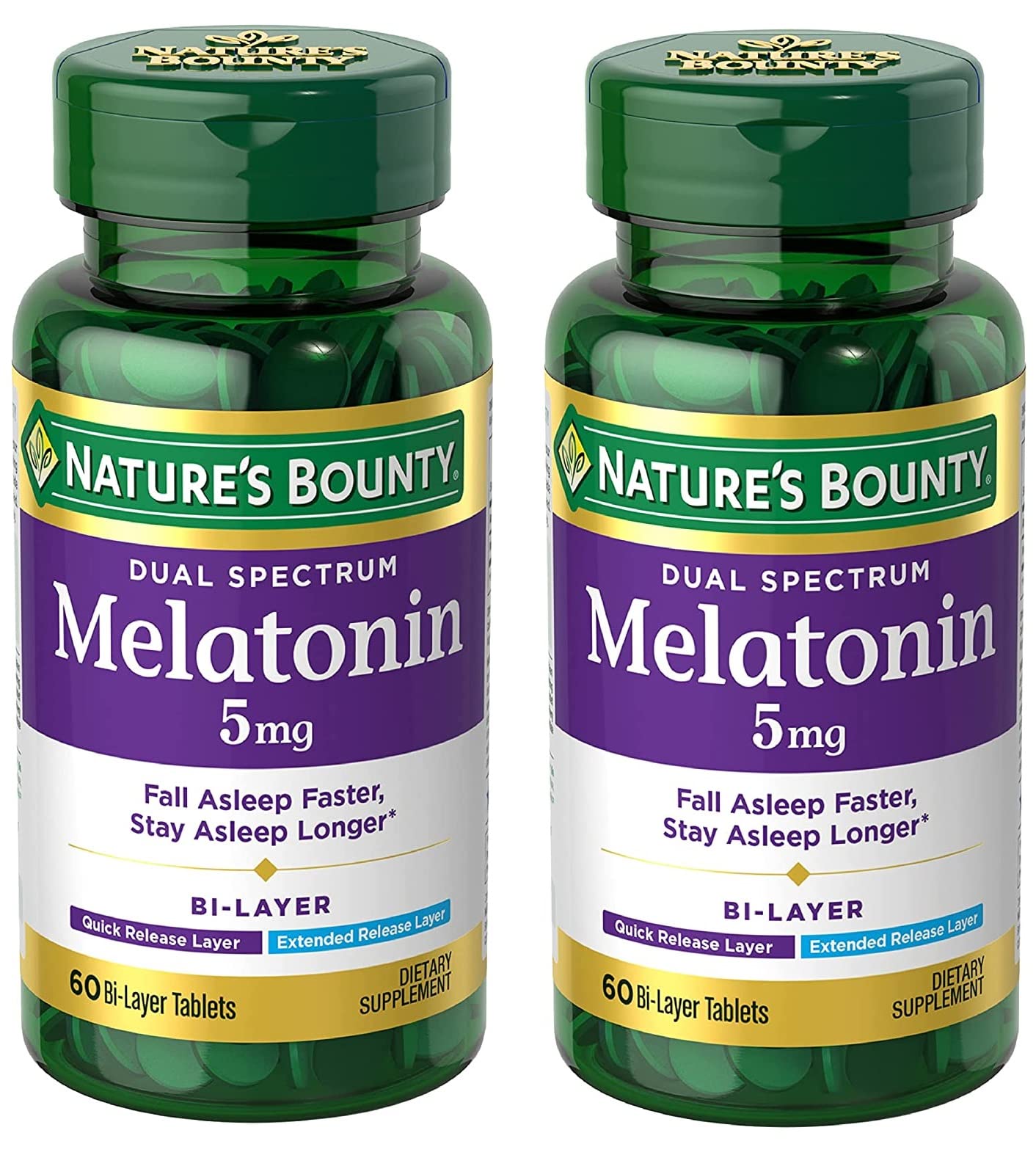 Nature's Bounty Melatonin 5mg Dual Spectrum, 100% Drug Free Sleep Supplement, Quick Release and Extended Release, Promotes Relaxation and Sleep Health, 60 Bi-Layer Tablets Nirvana Guru