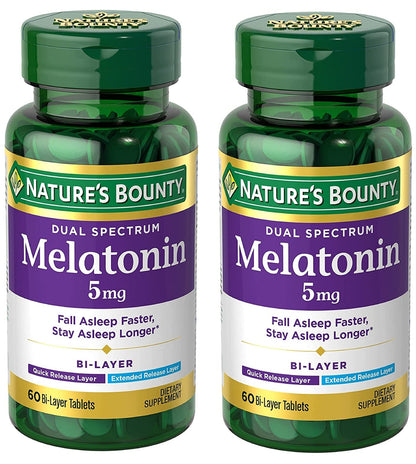 Nature's Bounty Melatonin 5mg Dual Spectrum, 100% Drug Free Sleep Supplement, Quick Release and Extended Release, Promotes Relaxation and Sleep Health, 60 Bi-Layer Tablets Nirvana Guru