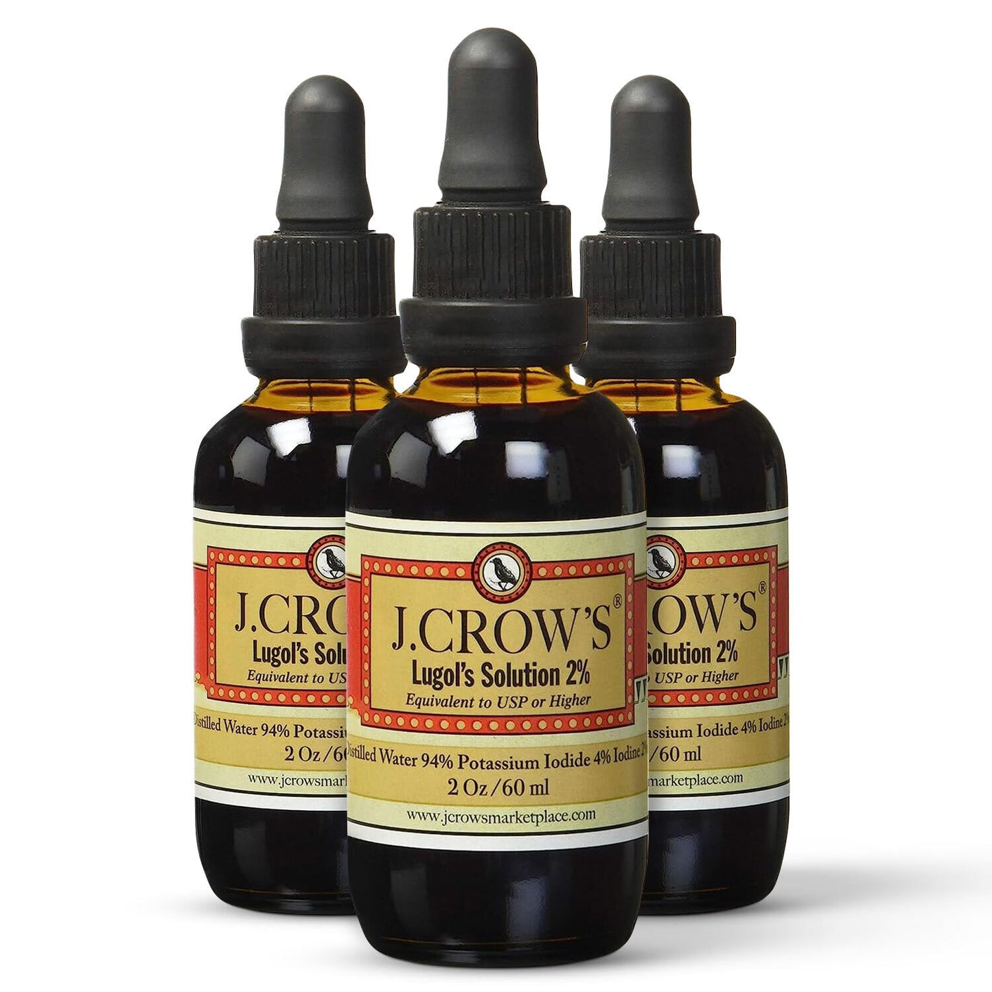 J.CROW'S® Lugol's Solution of Iodine 2% 2 oz (1 Bottle) – Premium Potassium Iodide Liquid, Supports Thyroid & Energy, Gluten &, Alcohol-Free Natural Brine Extract, No Expiration Nirvana Guru